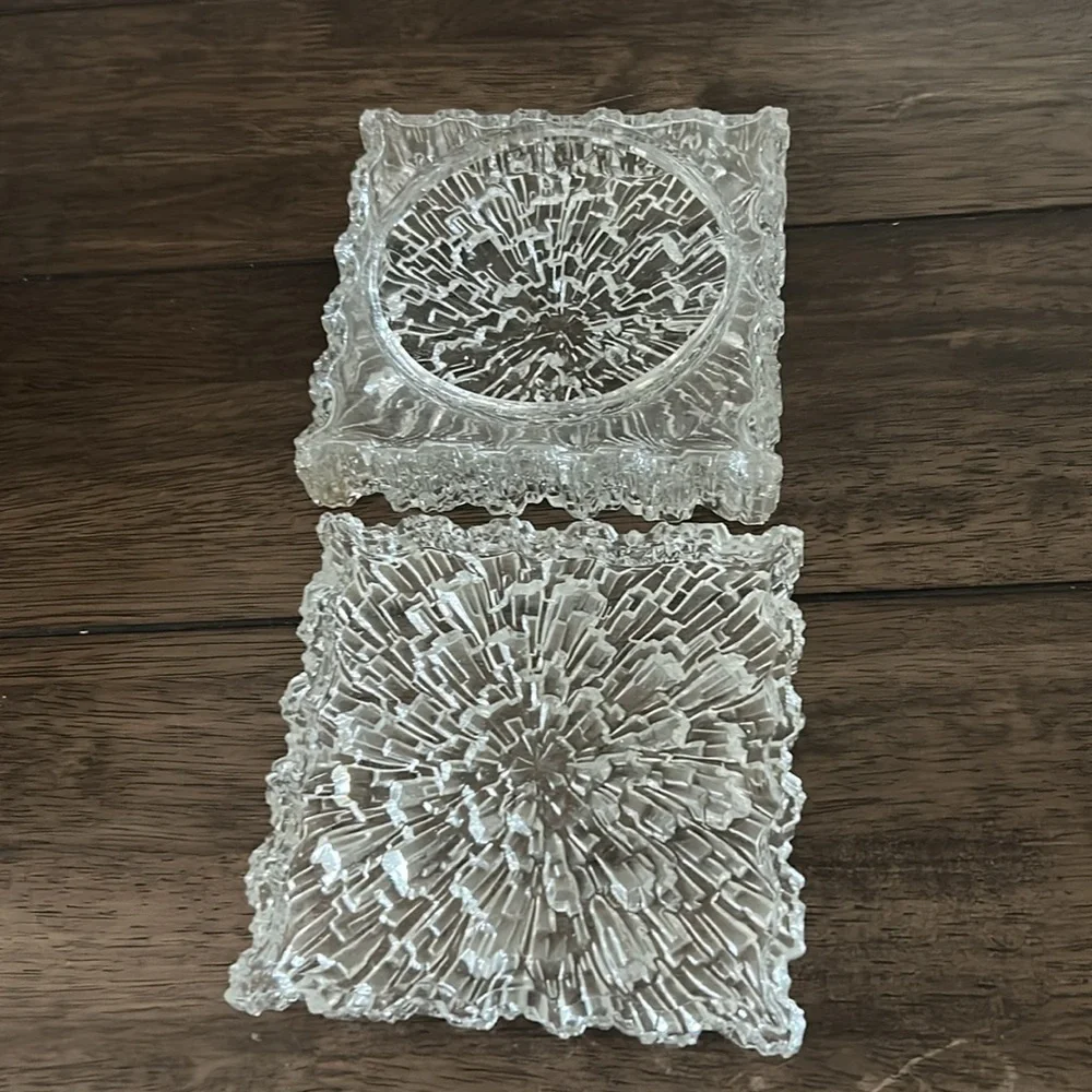 VTG Ice Glass Square Textured Crystal Dish | Mid Century Modern
